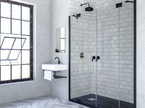 Mampara ducha 2 hojas abatibles y 2 hojas fijas BALI BLACK de Doccia