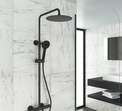 Conjunto ducha termostática ROUND ÉLITE negra de Gme