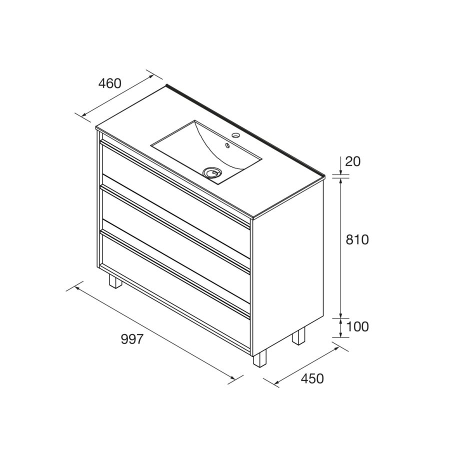 Conjunto mueble de baño de 3 cajones 100 cm ATTILA Salgar - Imagen 11