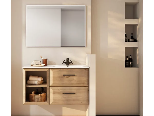 Conjunto mueble DELTA 2 cajones + estantería y lavabo Flat de Visobath