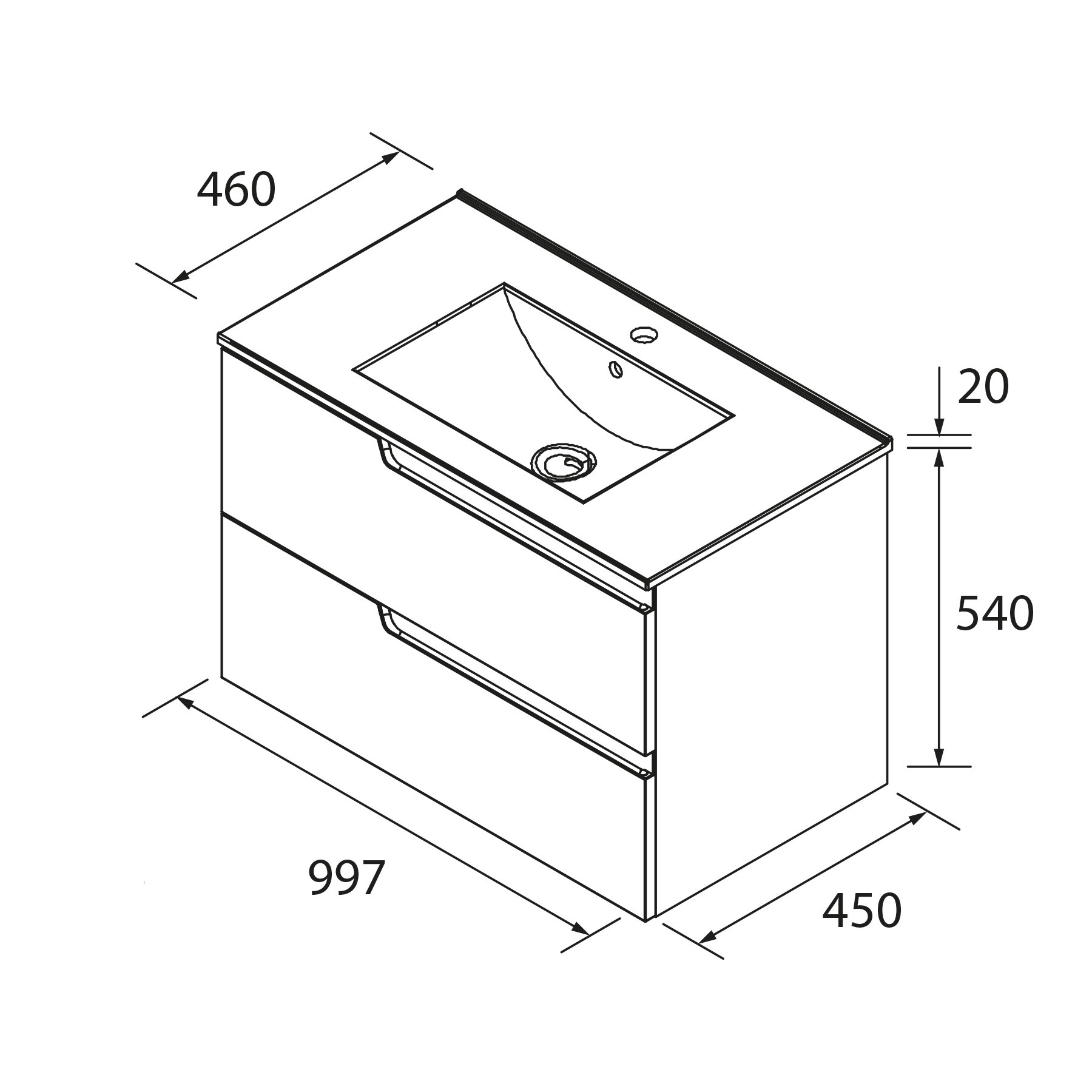 Conjunto mueble de baño de 2 cajones 100 cm VIMA Nogal Maya + lavabo Iberia - Imagen 5