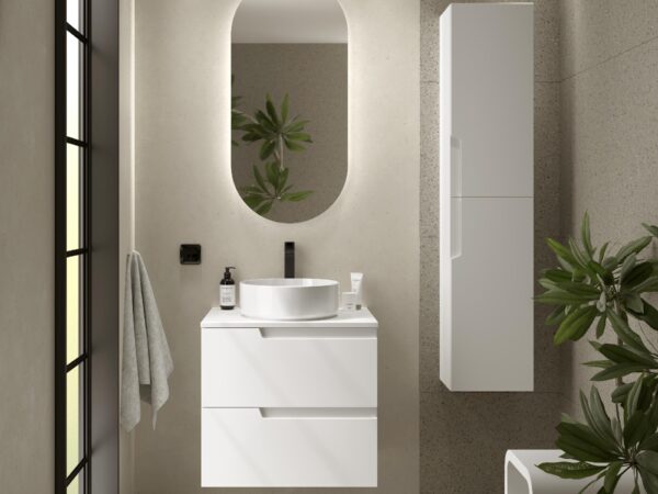 Conjunto mueble de baño de 2 cajones 60 cm VIMA blanco + Encimera blanca de Salgar