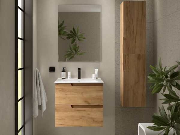 Conjunto mueble de baño de 2 cajones 60 cm VIMA roble + lavabo Iberia