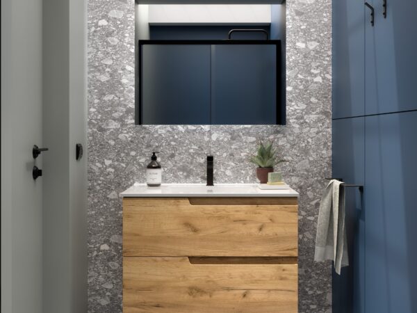 Conjunto mueble de baño de 2 cajones 80 cm VIMA roble + lavabo Iberia