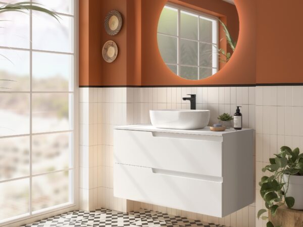 Conjunto mueble de baño de 2 cajones 80 cm VIMA blanco + Encimera blanca de Salgar