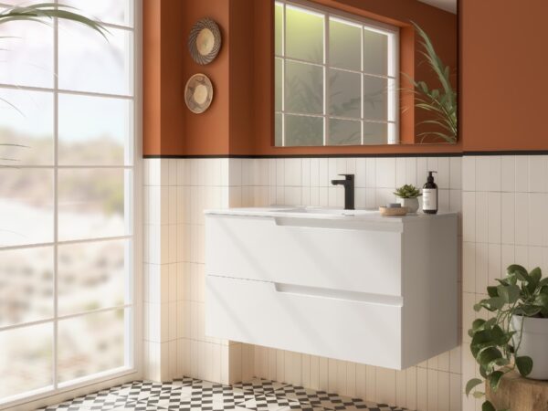Conjunto mueble de baño de 2 cajones 100 cm VIMA blanco + lavabo Iberia