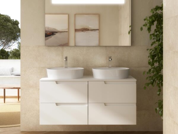 Conjunto mueble de baño de 4 cajones 120 cm VIMA blanco + Encimera blanca de Salgar
