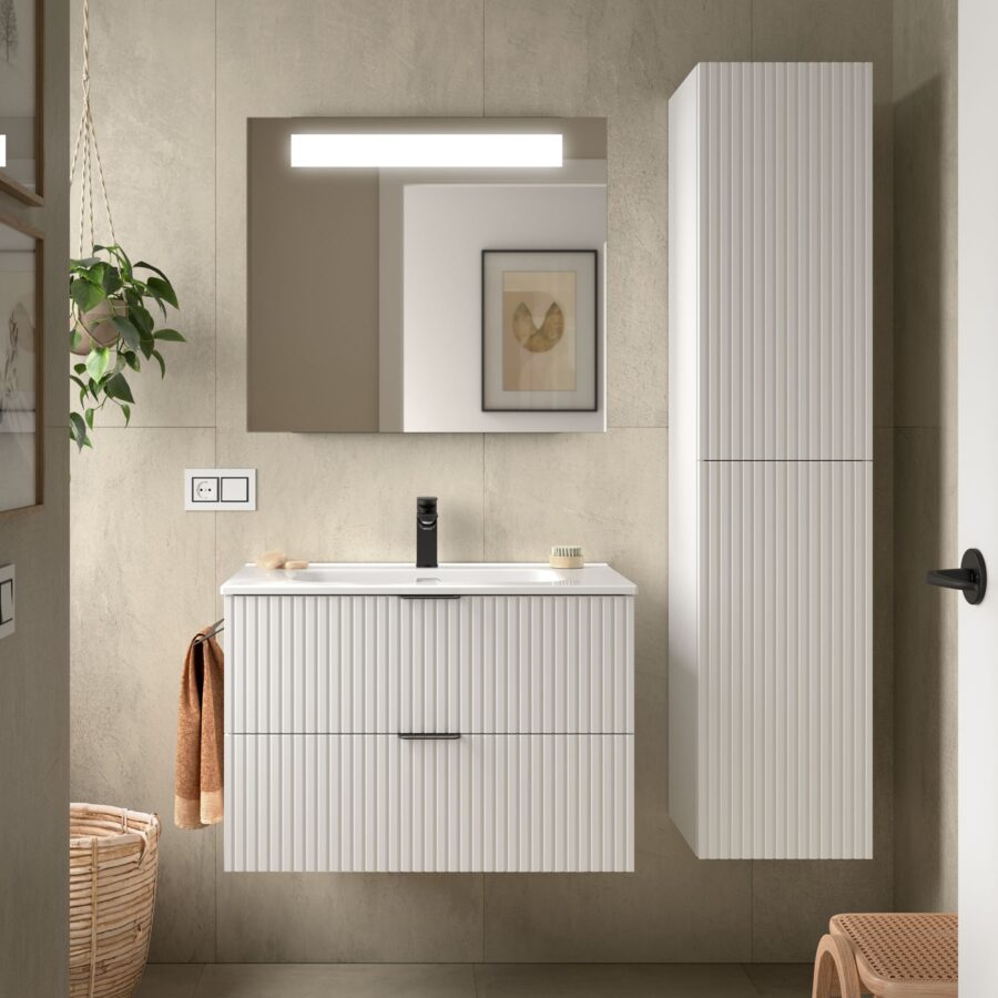 Conjunto mueble 80 cm 2 cajones y lavabo de porcelana BIBA Salgar