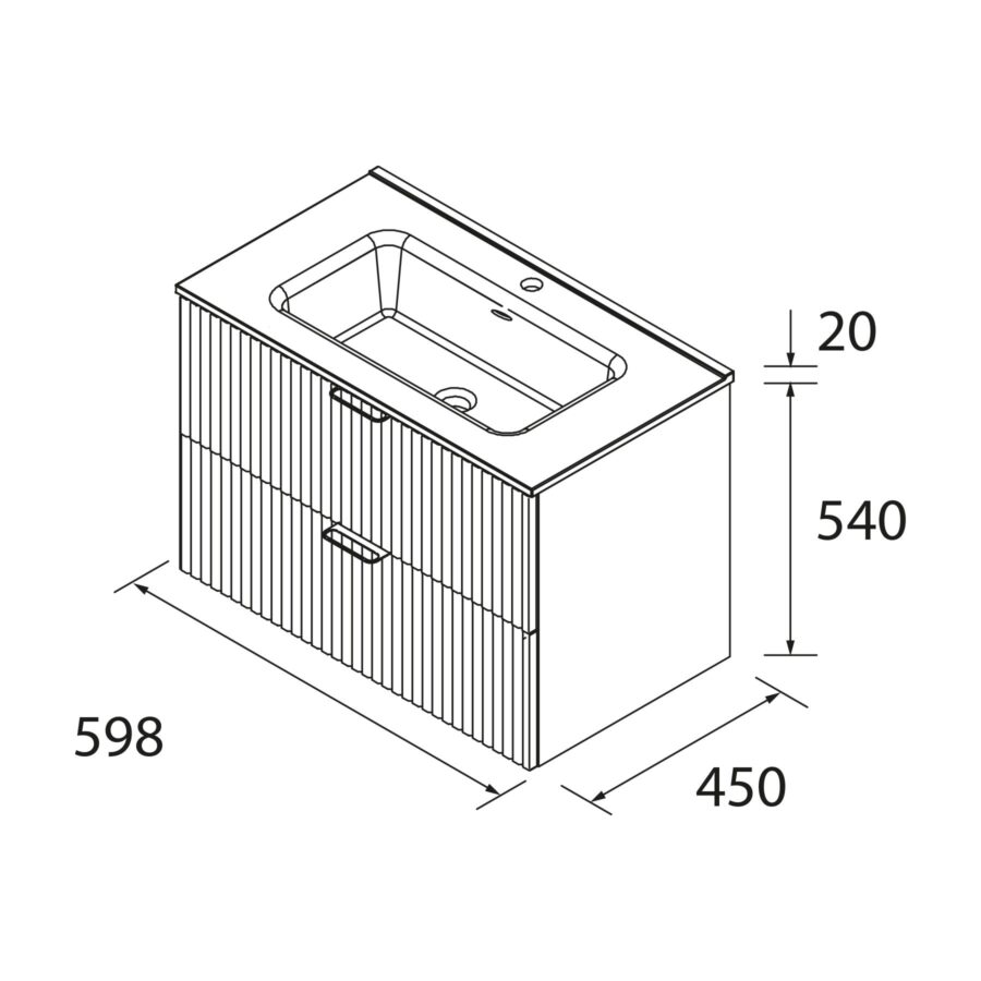 Conjunto mueble 80 cm 2 cajones y lavabo de porcelana BIBA Salgar - Imagen 4