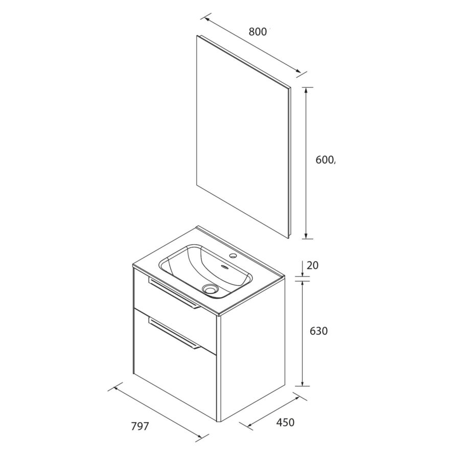 Conjunto LUVA de 2 cajones 80 cm White satin + lavabo Ibon de Salgar - Imagen 6