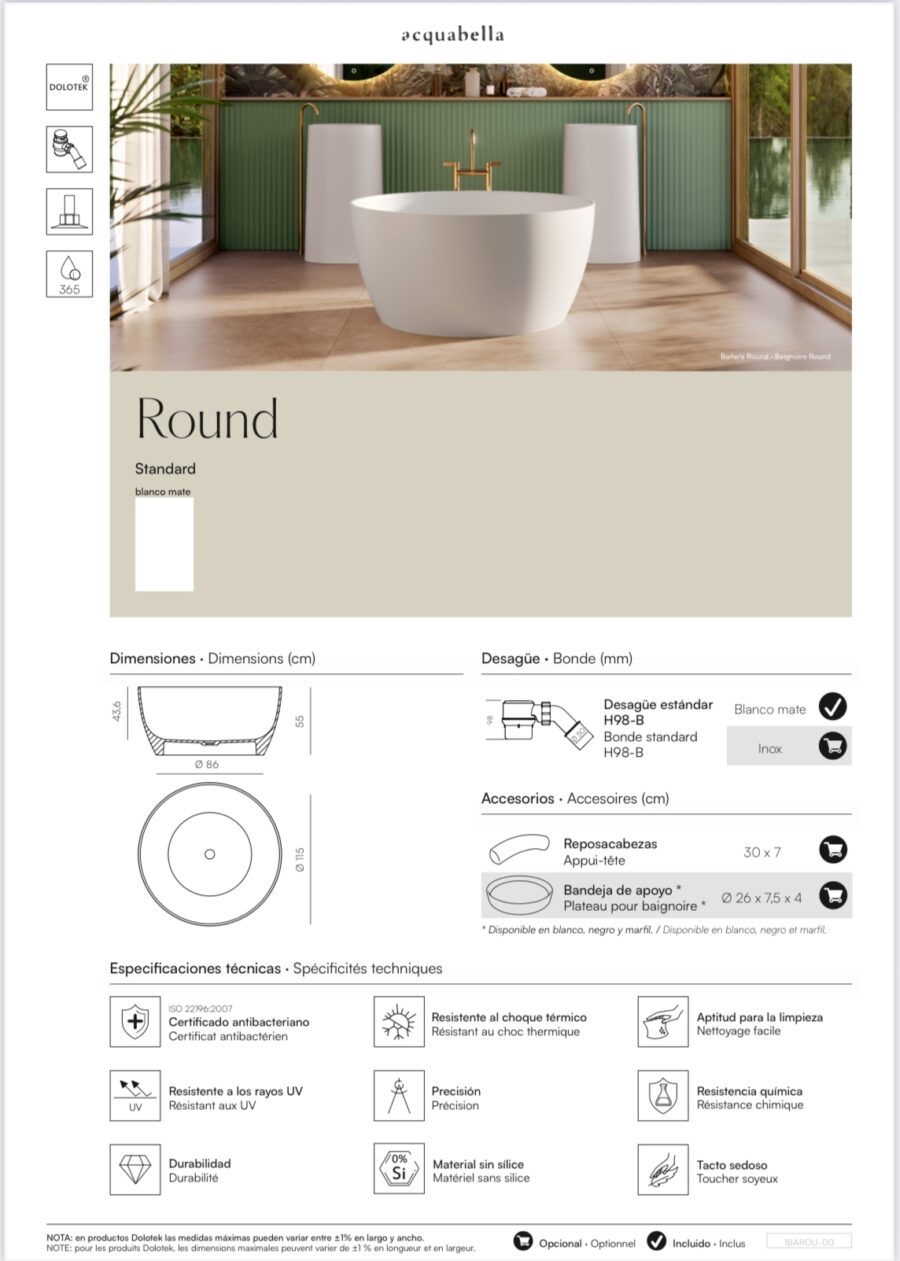 Bañera exenta Dolotek ROUND de Acquabella - Imagen 7