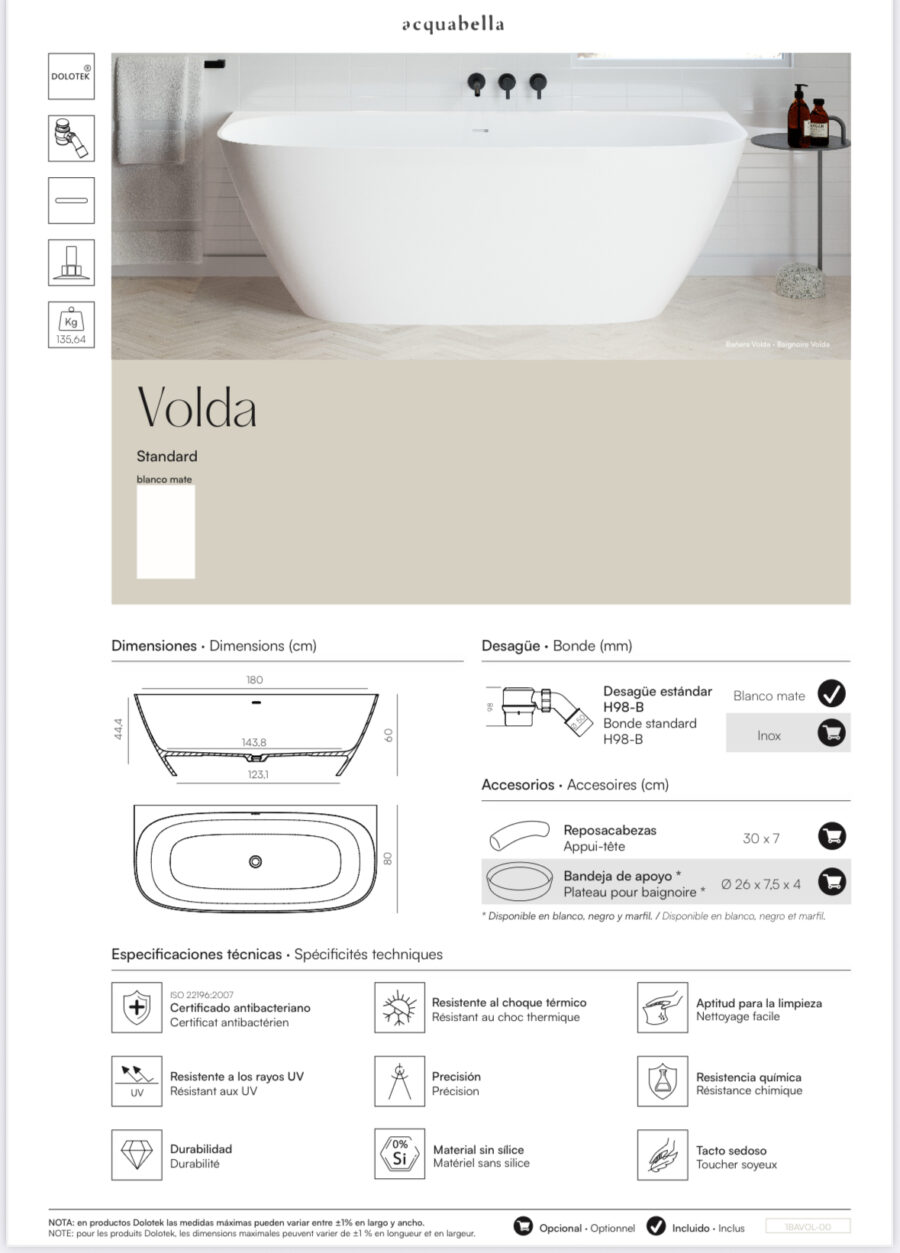 Bañera semi exenta Dolotek VOLDA de Acquabella - Imagen 6