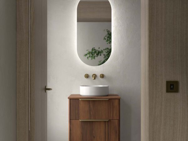 Conjunto LUVA de 2 cajones 60 cm Nogal maya + encimera y lavabo Kanay de Salgar