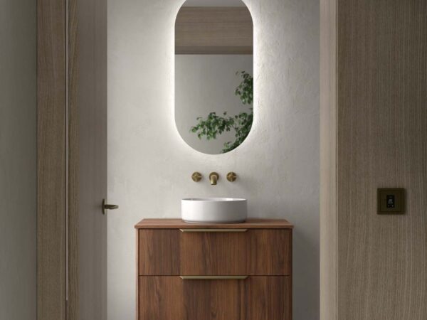 Conjunto LUVA de 2 cajones 100 cm Nogal maya + encimera y lavabo Kanay de Salgar