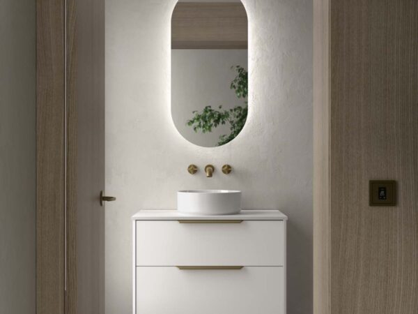 Conjunto LUVA de 2 cajones 100 cm White satin + encimera y lavabo Kanay de Salgar