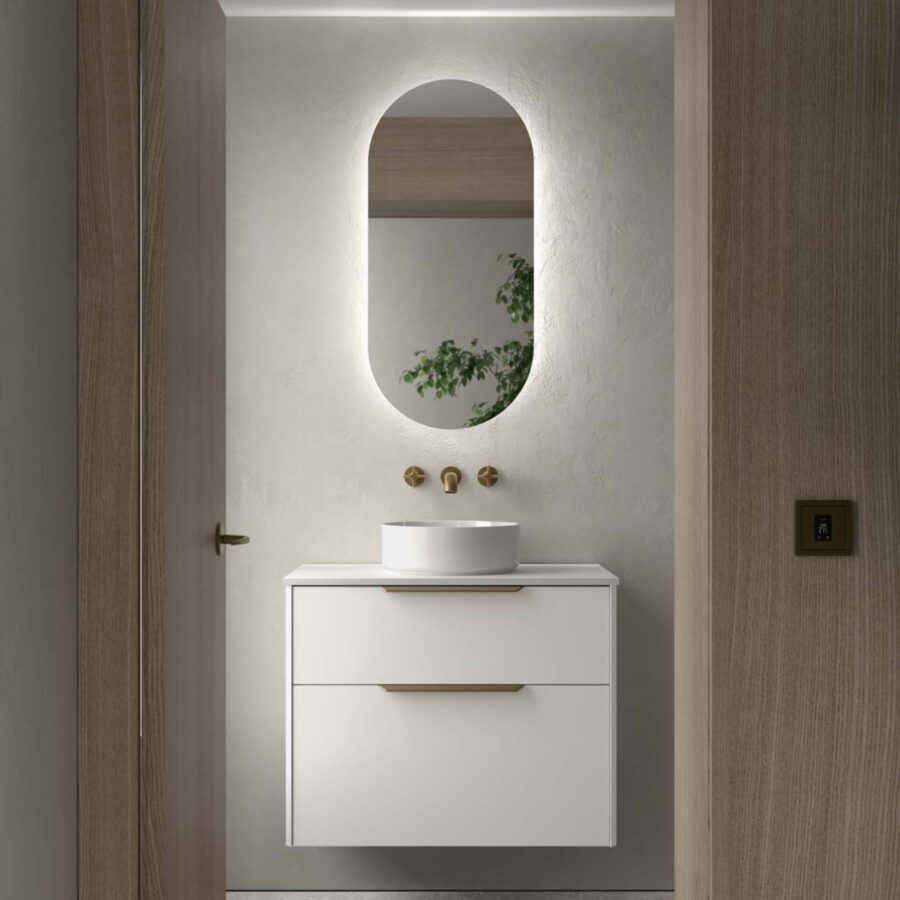 Conjunto LUVA de 2 cajones 80 cm White satin + encimera y lavabo Kanay de Salgar