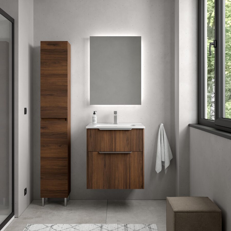 Conjunto LUVA de 2 cajones 60 cm Nogal maya+lavabo Ibon de Salgar