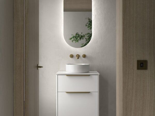 Conjunto LUVA de 2 cajones 60 cm White satin + encimera y lavabo Kanay de Salgar