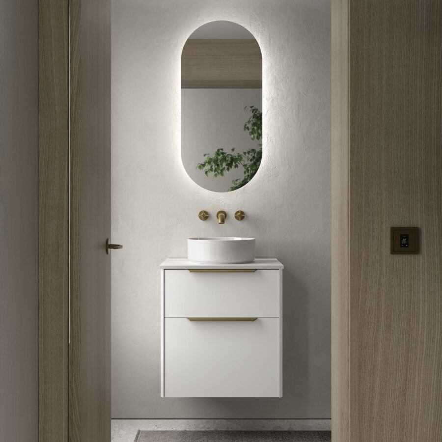 Conjunto LUVA de 2 cajones 60 cm White satin + encimera y lavabo Kanay de Salgar