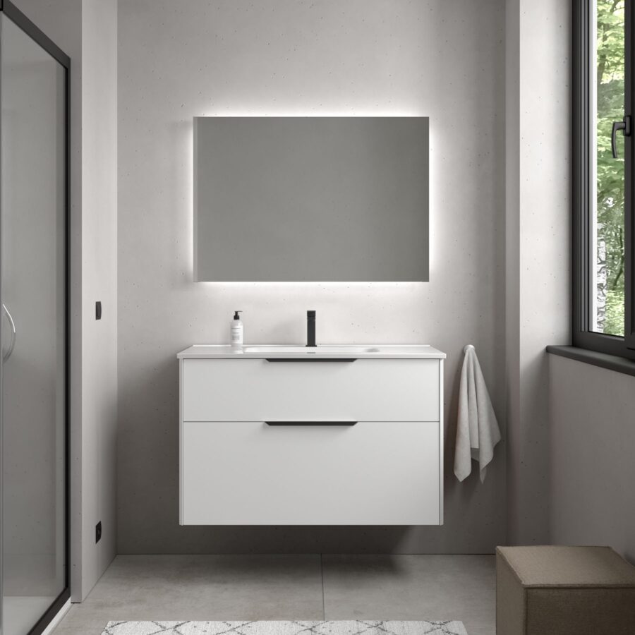 Conjunto LUVA de 2 cajones 100 cm White satin + lavabo Ibon de Salgar