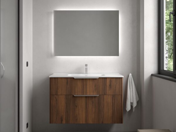 Conjunto LUVA de 2 cajones 100 cm Nogal maya + lavabo Ibon de Salgar