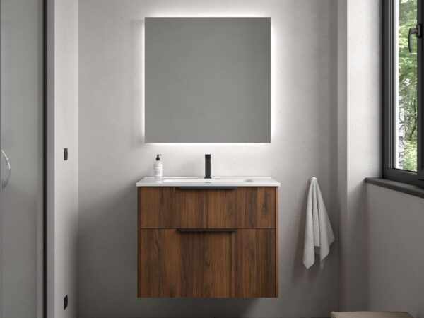 Conjunto LUVA de 2 cajones 80 cm Nogal maya + lavabo Ibon de Salgar