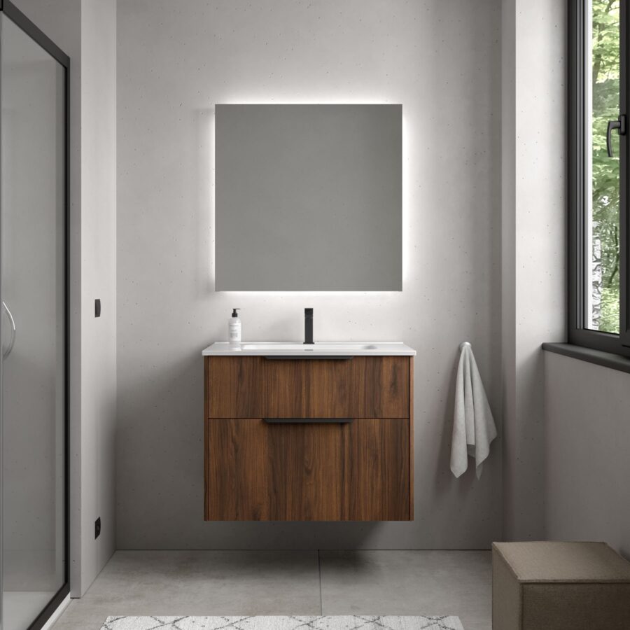 Conjunto LUVA de 2 cajones 80 cm Nogal maya + lavabo Ibon de Salgar