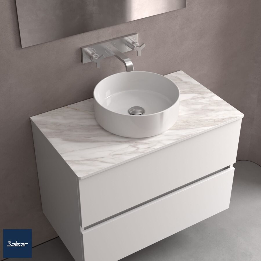 Conjunto LUVA de 2 cajones 80 cm Nogal maya + encimera y lavabo Kanay de Salgar - Imagen 2