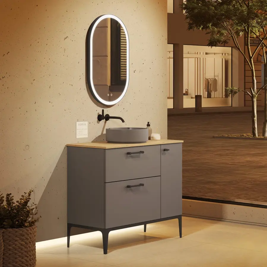 Conjunto mueble VERSO con patas 2 cajones 1 puerta y tapa Idole de Visobath - Imagen 2