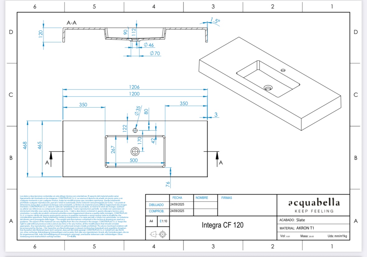 Encimera con faldón INTEGRA 120 de Acquabella - Imagen 12