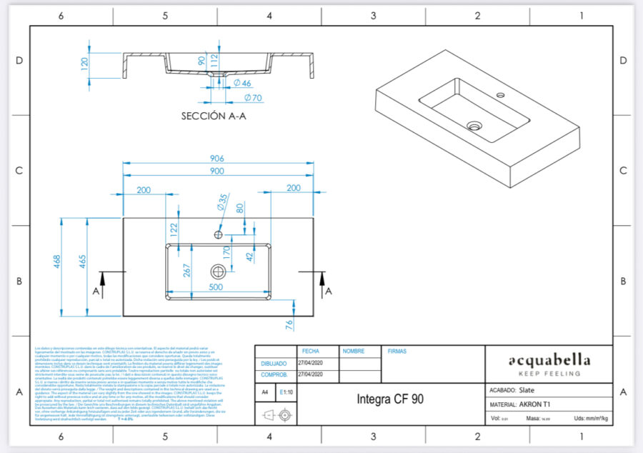 Encimera con faldón INTEGRA 90 de Acquabella - Imagen 10