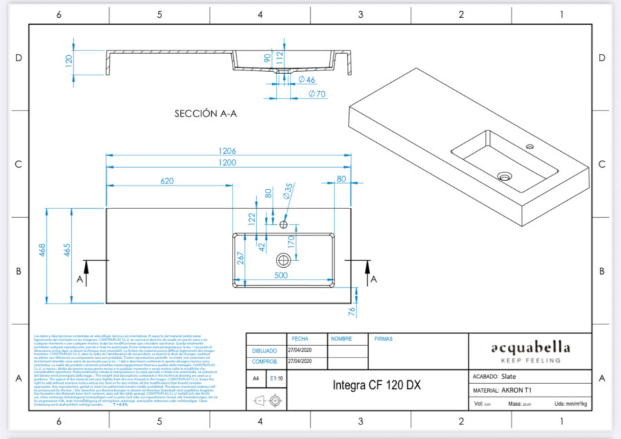 Encimera con faldón INTEGRA 120 de Acquabella - Imagen 14
