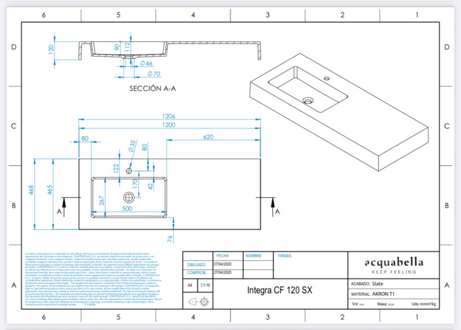 Encimera con faldón INTEGRA 120 de Acquabella - Imagen 13