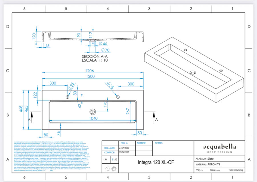 Encimera con faldón INTEGRA 120 de Acquabella - Imagen 12