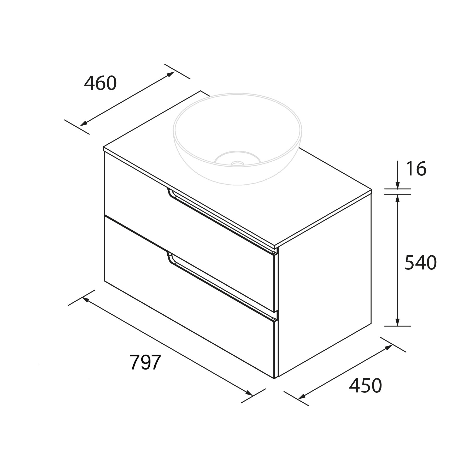 Conjunto mueble de baño de 2 cajones 80 cm NOGAL MAYA + encimera de Salgar - Imagen 2