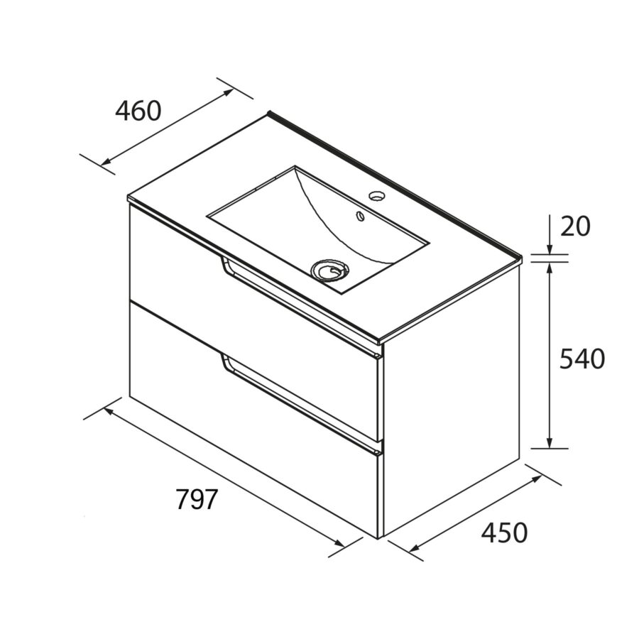 Conjunto mueble de baño de 2 cajones 80 cm VIMA Nogal Maya + lavabo Iberia - Imagen 4