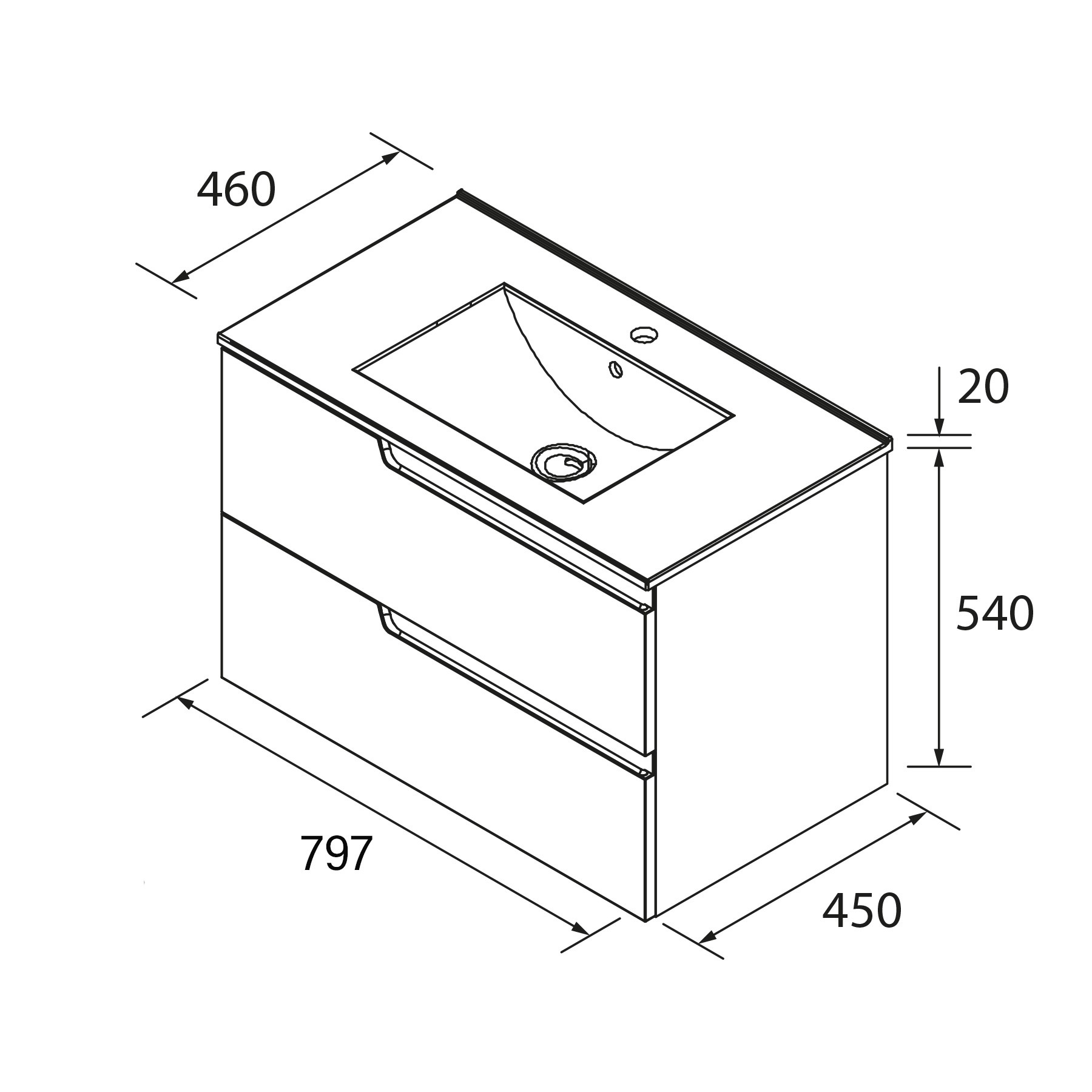 Conjunto mueble de baño de 2 cajones 80 cm VIMA Nogal Maya + lavabo Iberia - Imagen 4