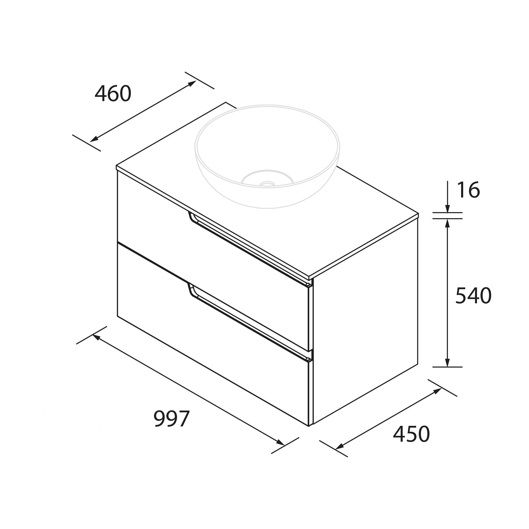 Conjunto mueble de baño de 2 cajones 100 cm NOGAL MAYA + encimera de Salgar - Imagen 2