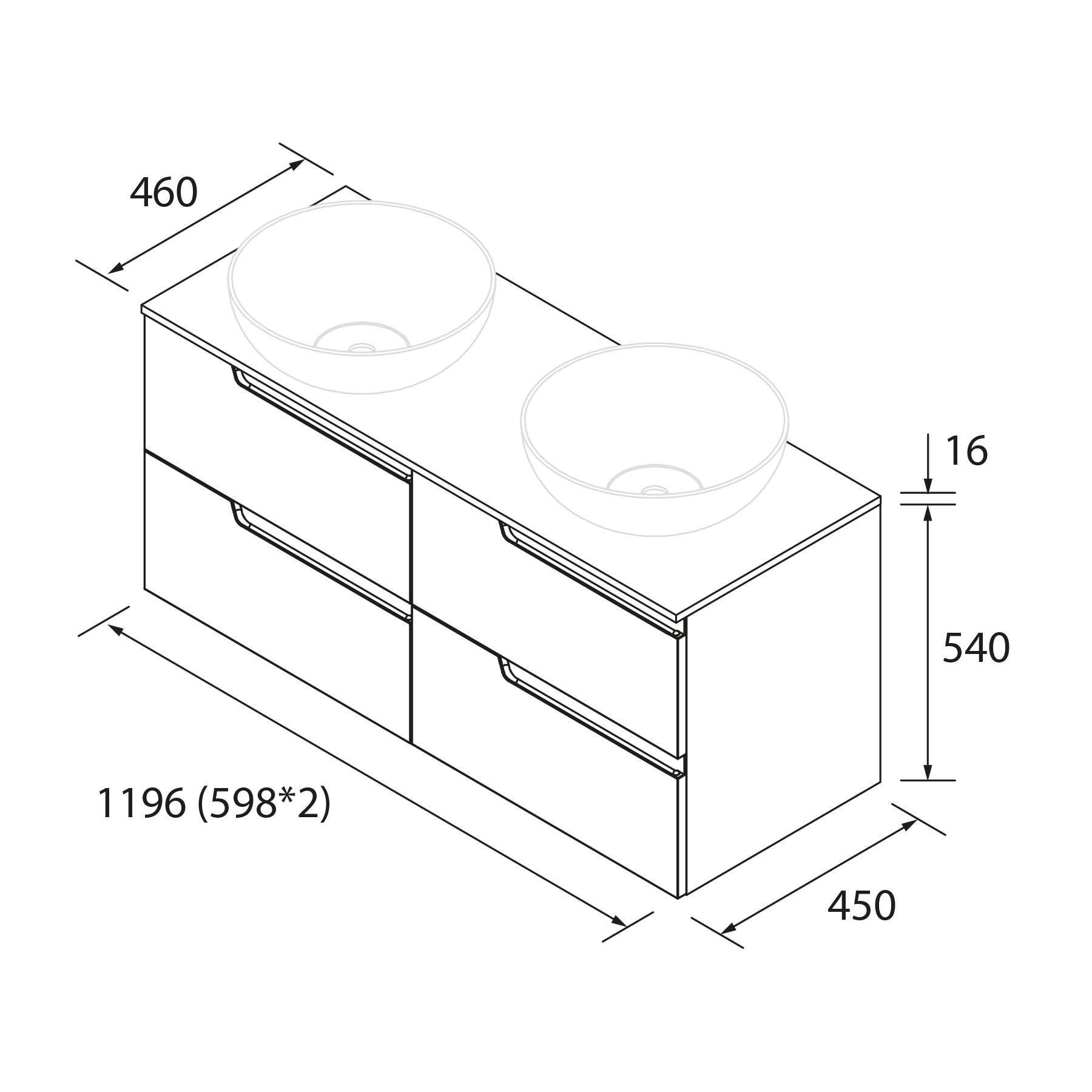 Conjunto mueble de baño de 4 cajones 120 cm NOGAL MAYA + encimera de Salgar - Imagen 2