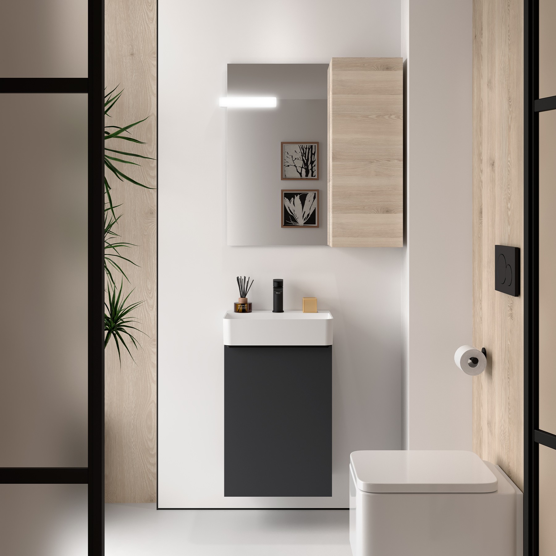 Conjunto mueble de baño AIDA 1 puerta ANTRACITA MATE de Salgar