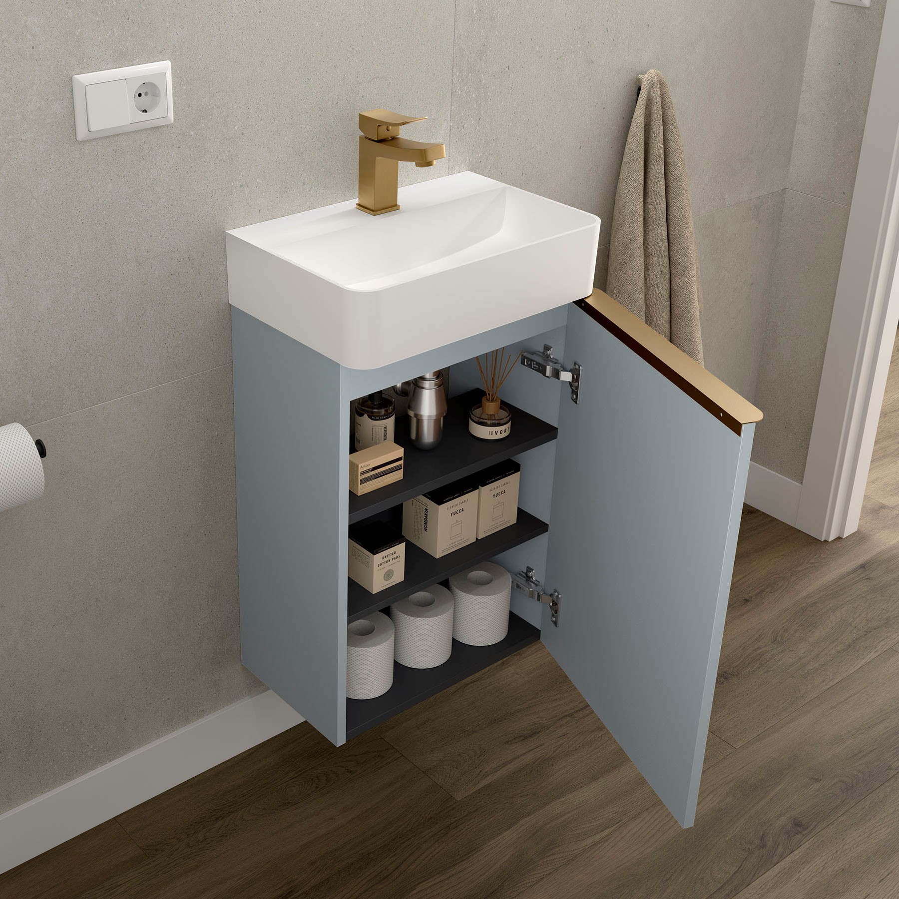 Conjunto mueble de baño AIDA 1 puerta BLUE FOG de Salgar - Imagen 2