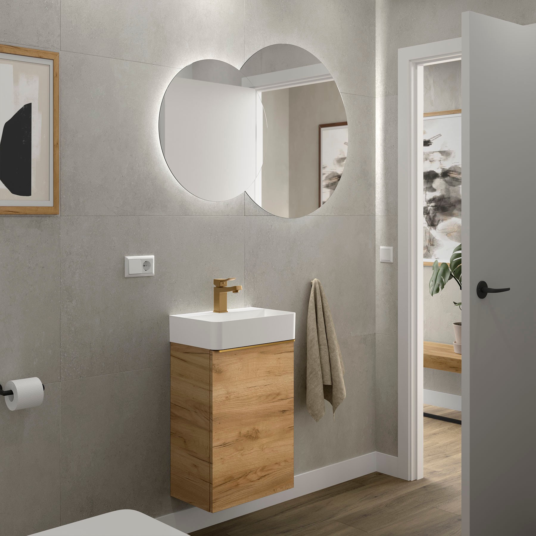 Conjunto mueble de baño AIDA 1 puerta ROBLE ÁFRICA de Salgar