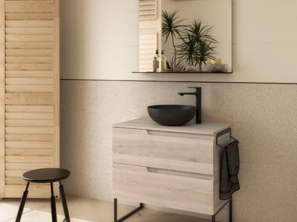 Conjunto mueble de baño de 2 cajones 80 cm NATURAL + encimera de Salgar
