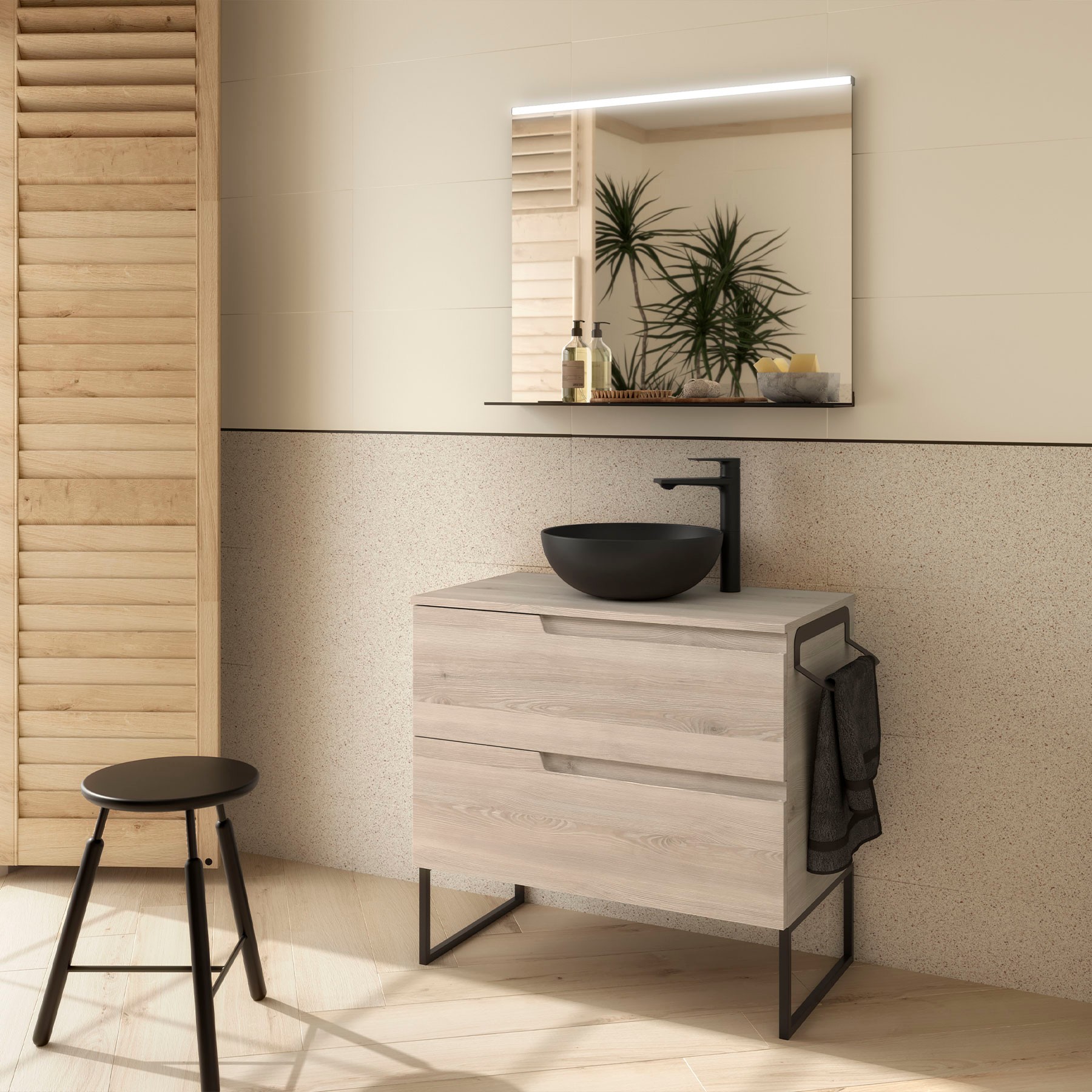 Conjunto mueble de baño de 2 cajones 80 cm NATURAL + encimera de Salgar