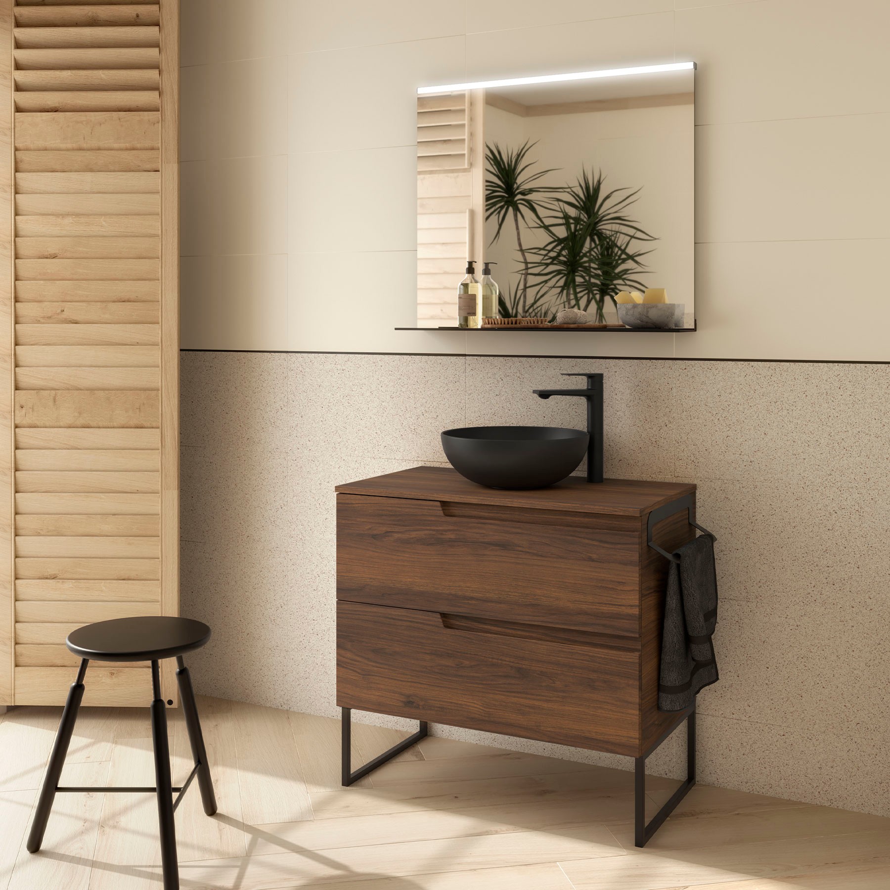 Conjunto mueble de baño de 2 cajones 80 cm NOGAL MAYA + encimera de Salgar