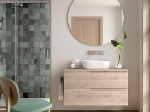 Conjunto mueble de baño de 2 cajones 100 cm NATURAL + encimera de Salgar