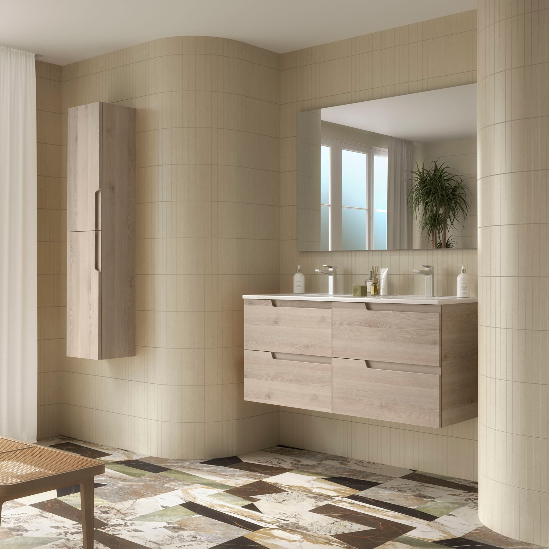 Conjunto mueble de baño de 4 cajones 120 cm VIMA natural + lavabo Iberia