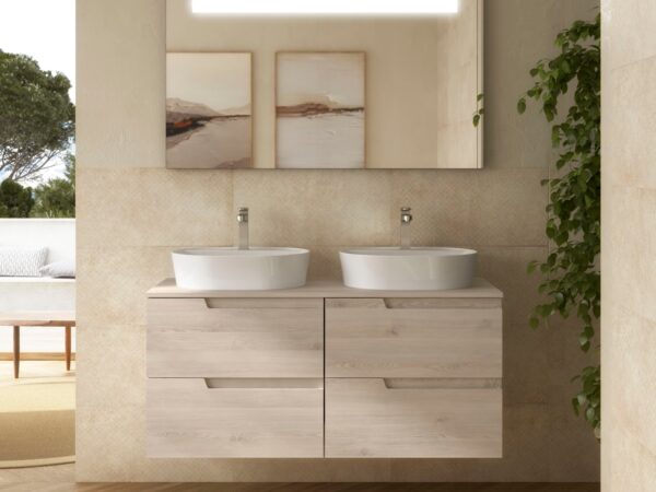 Conjunto mueble de baño de 4 cajones 120 cm Natural + encimera de Salgar