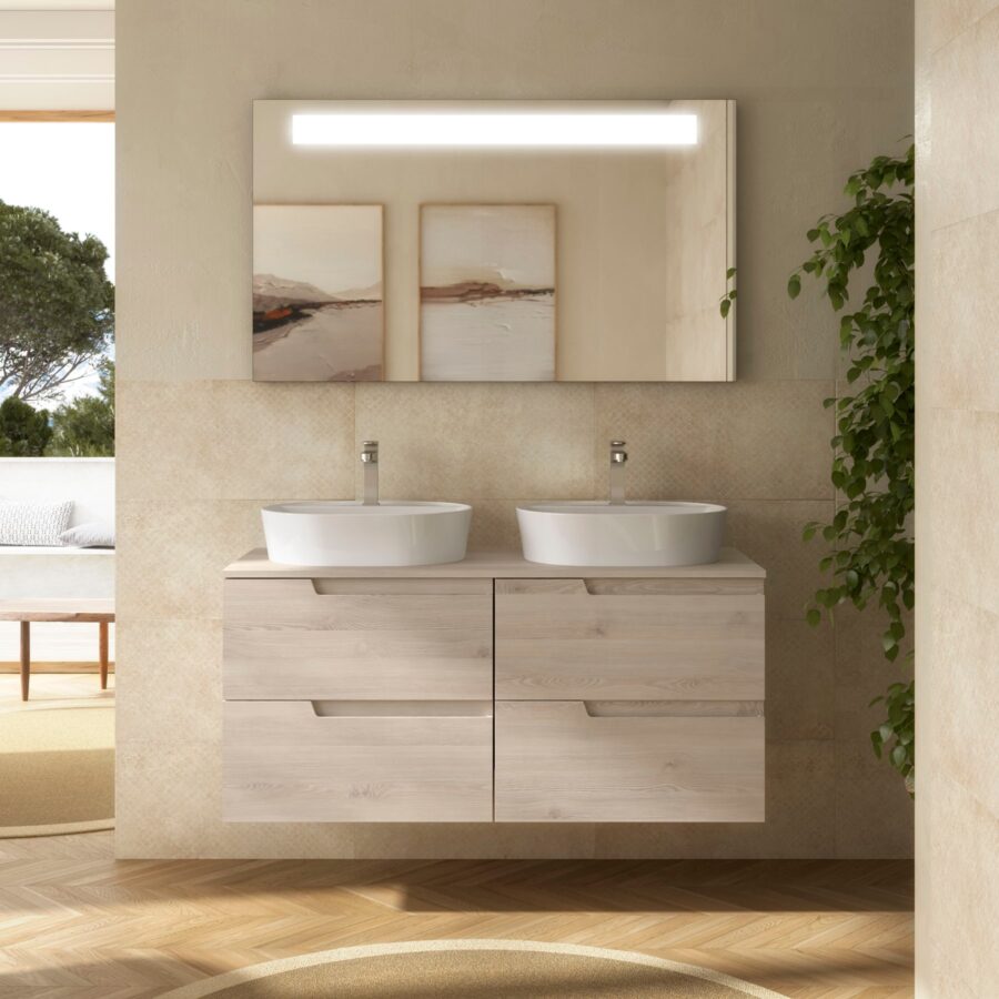 Conjunto mueble de baño de 4 cajones 120 cm Natural + encimera de Salgar