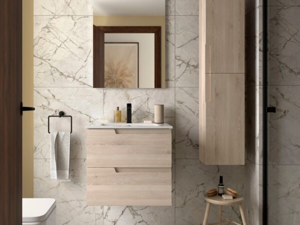 Conjunto mueble de baño de 2 cajones 60 cm VIMA natural + lavabo Iberia